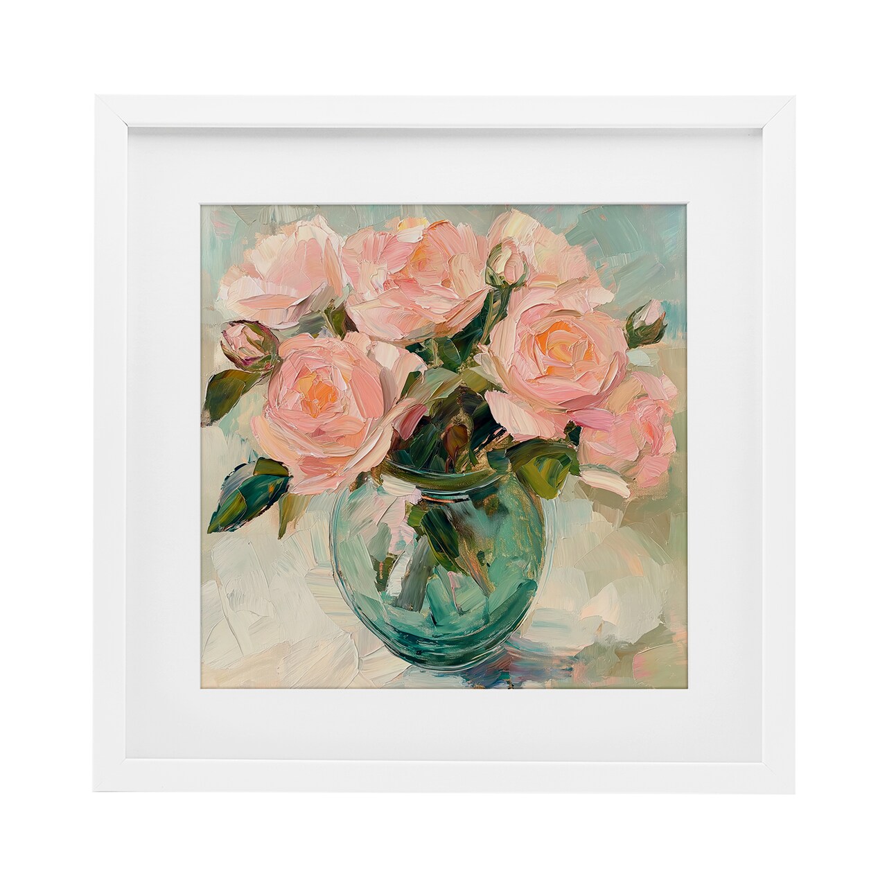 Stupell Industries Pink Roses in Green Vase Framed Print Under Glass, design by Gina Kelly